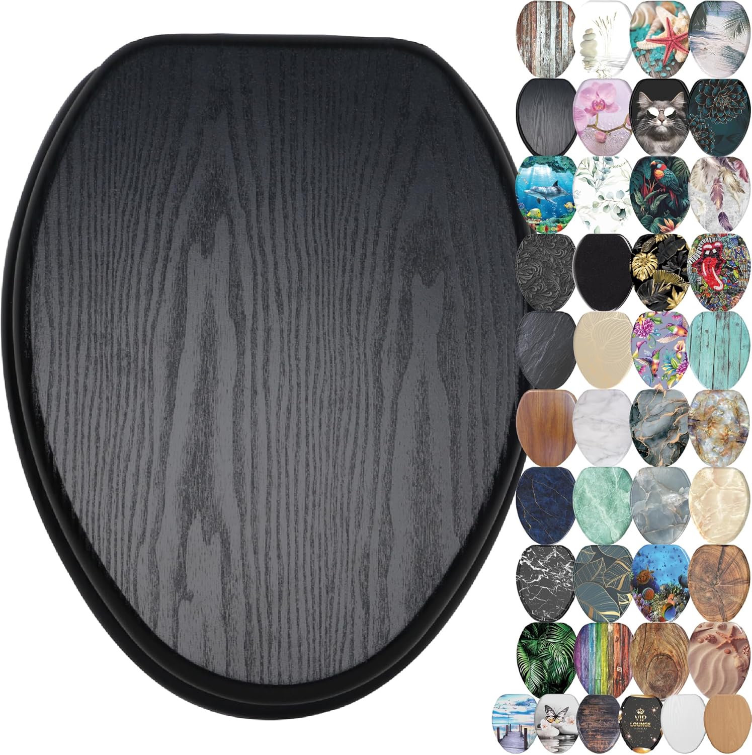SANILO Wooden Toilet Seat with Soft Close - Elegant Black Design