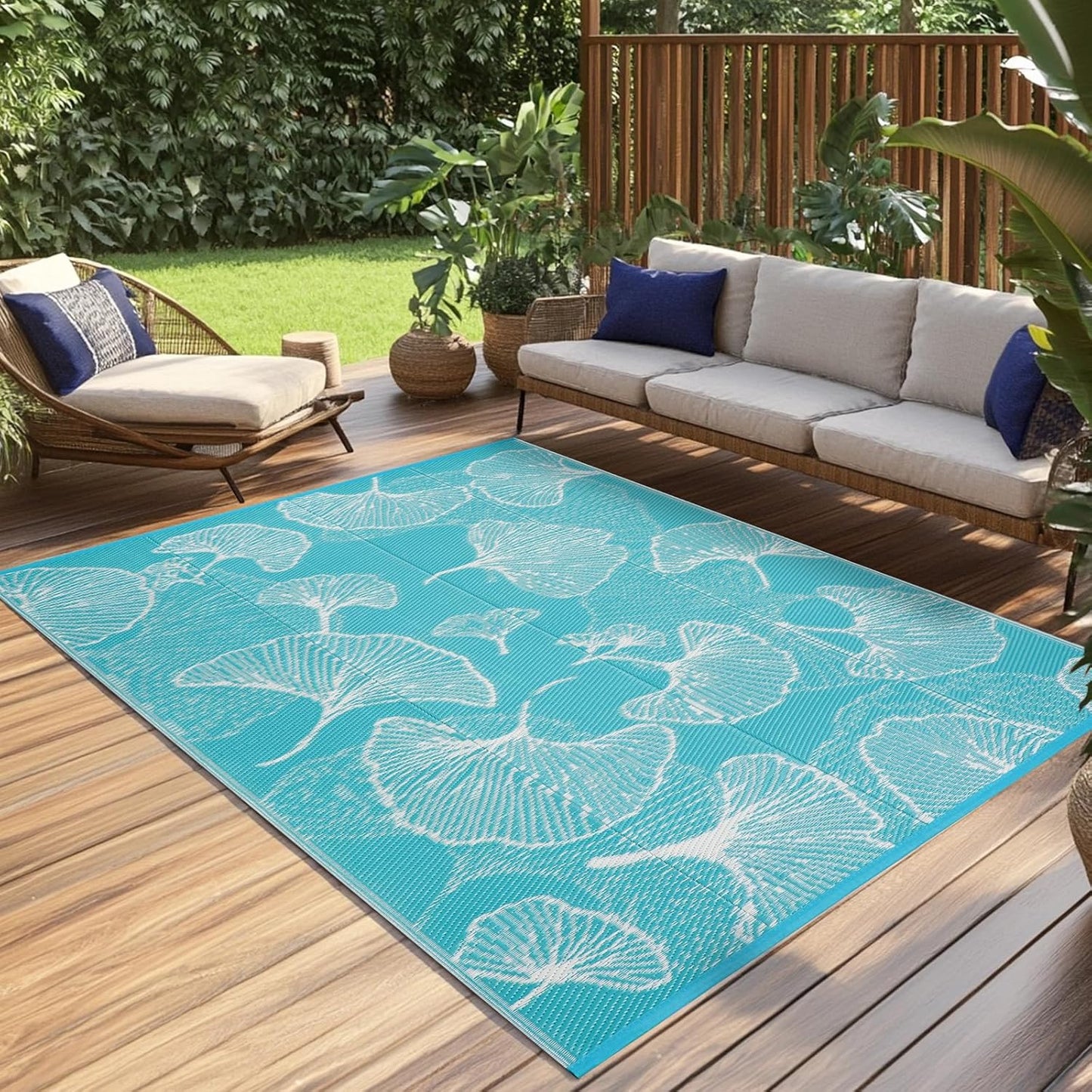Pcinfuns Outdoor Patio Rugs 6ftx9ft Waterproof Reversible Design