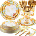 Tea Party Sage Green Sunflower Bee Tableware Set for 50 - Elegant