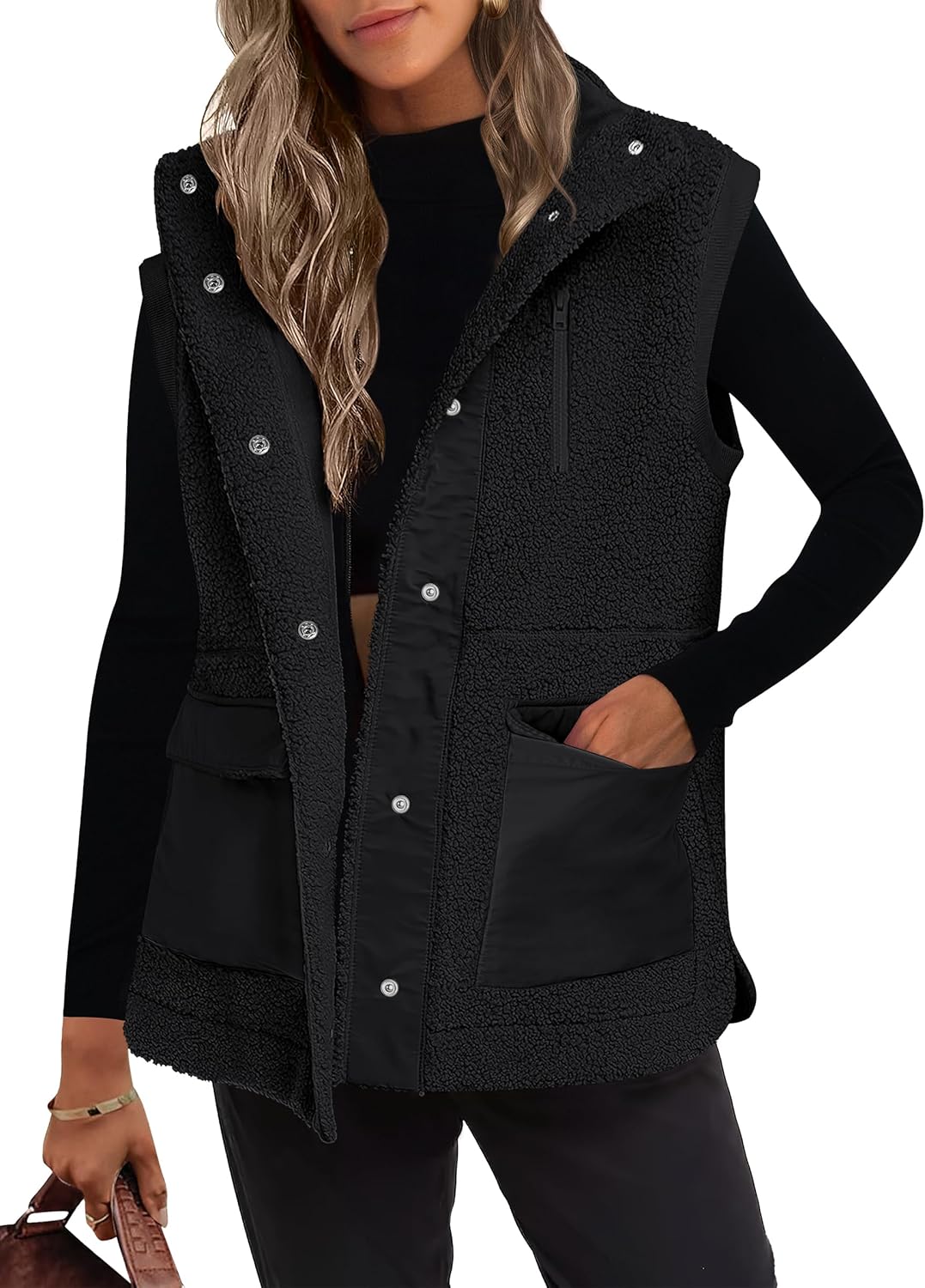 Fleece Vest Women - Warm Sherpa Jacket with Pockets for Fall