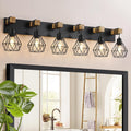 Farmhouse Bathroom Vanity Light Fixtures, 6-Light Rustic Wood Over