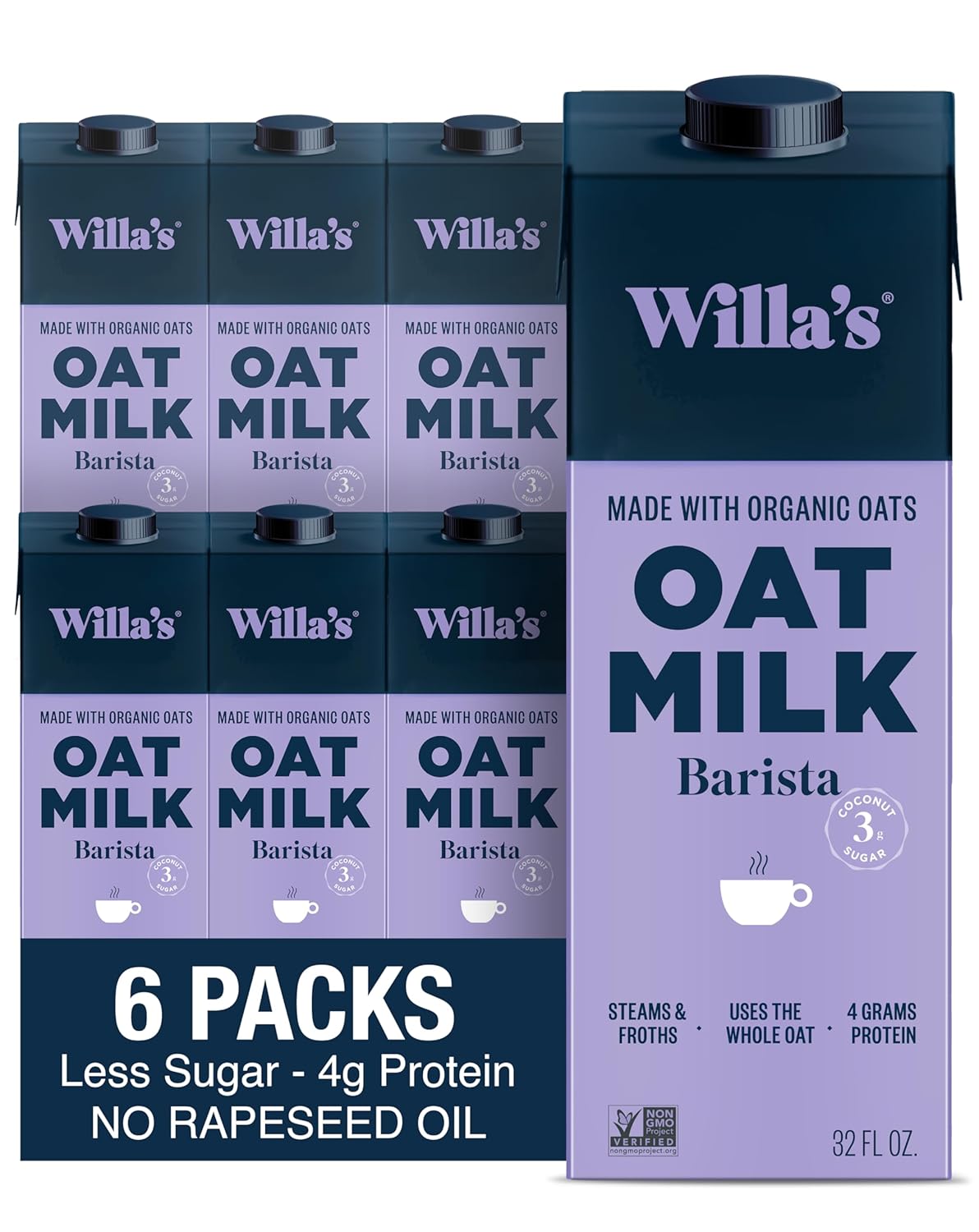 Willa's Organic Barista Oat Milk - Unsweetened Creamy Oatmilk