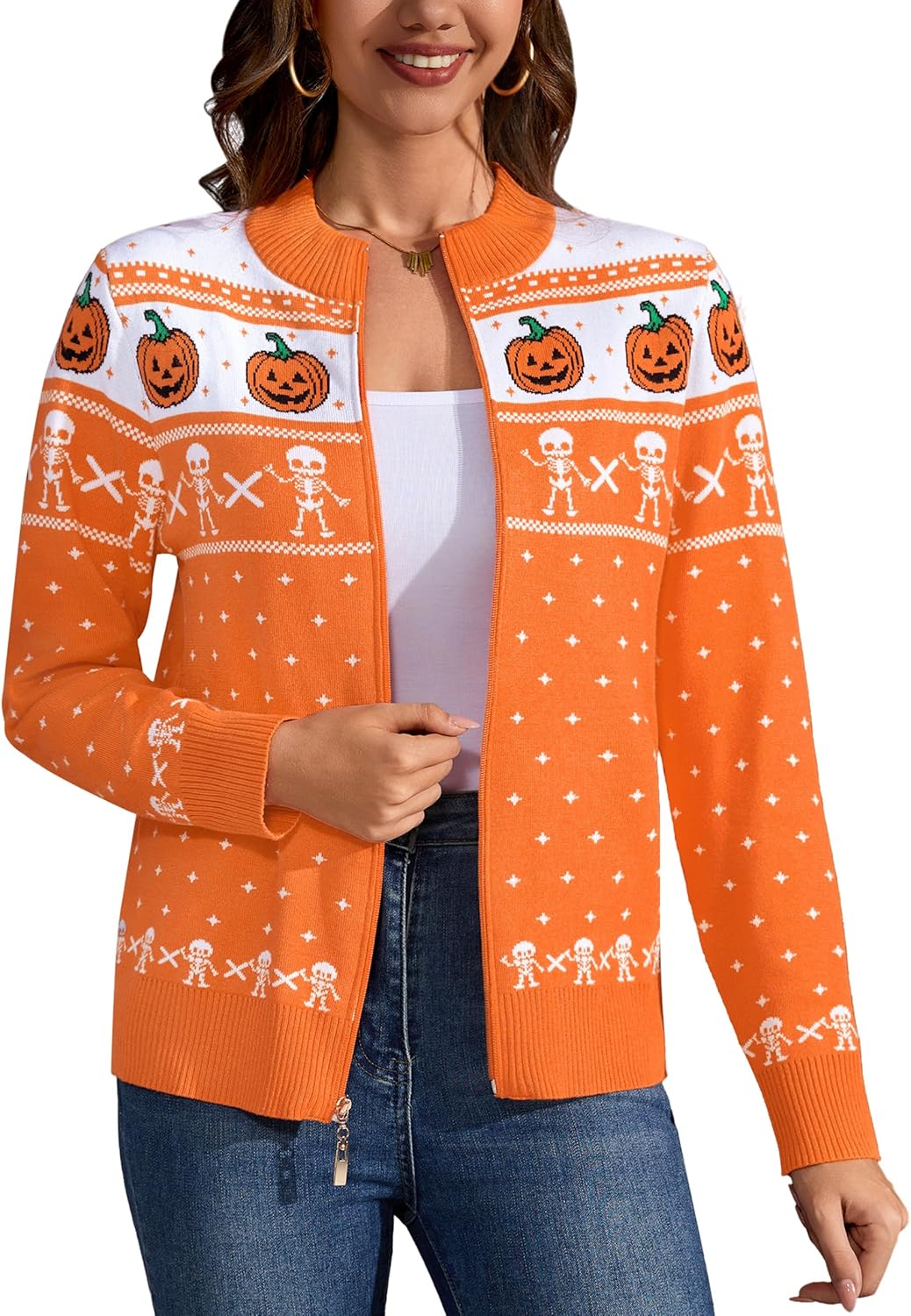 Womens Long Sleeve Knitted Zip Up Sweater Cardigans for Fall