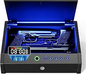 Biometric Gun Safe with LCD Display and USB-C Port for Quick Access