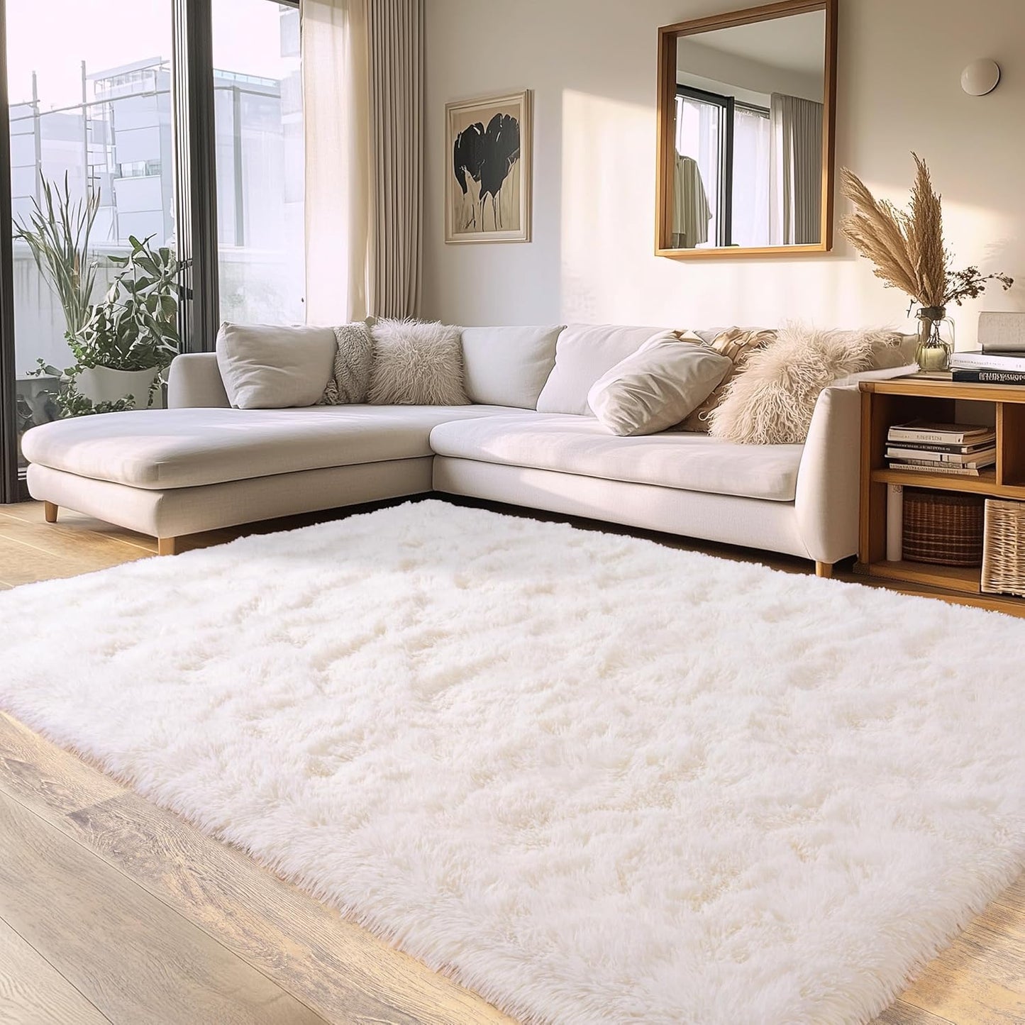 Ultra Soft White Fluffy Rug for Bedroom 6x9 ft - Non Slip