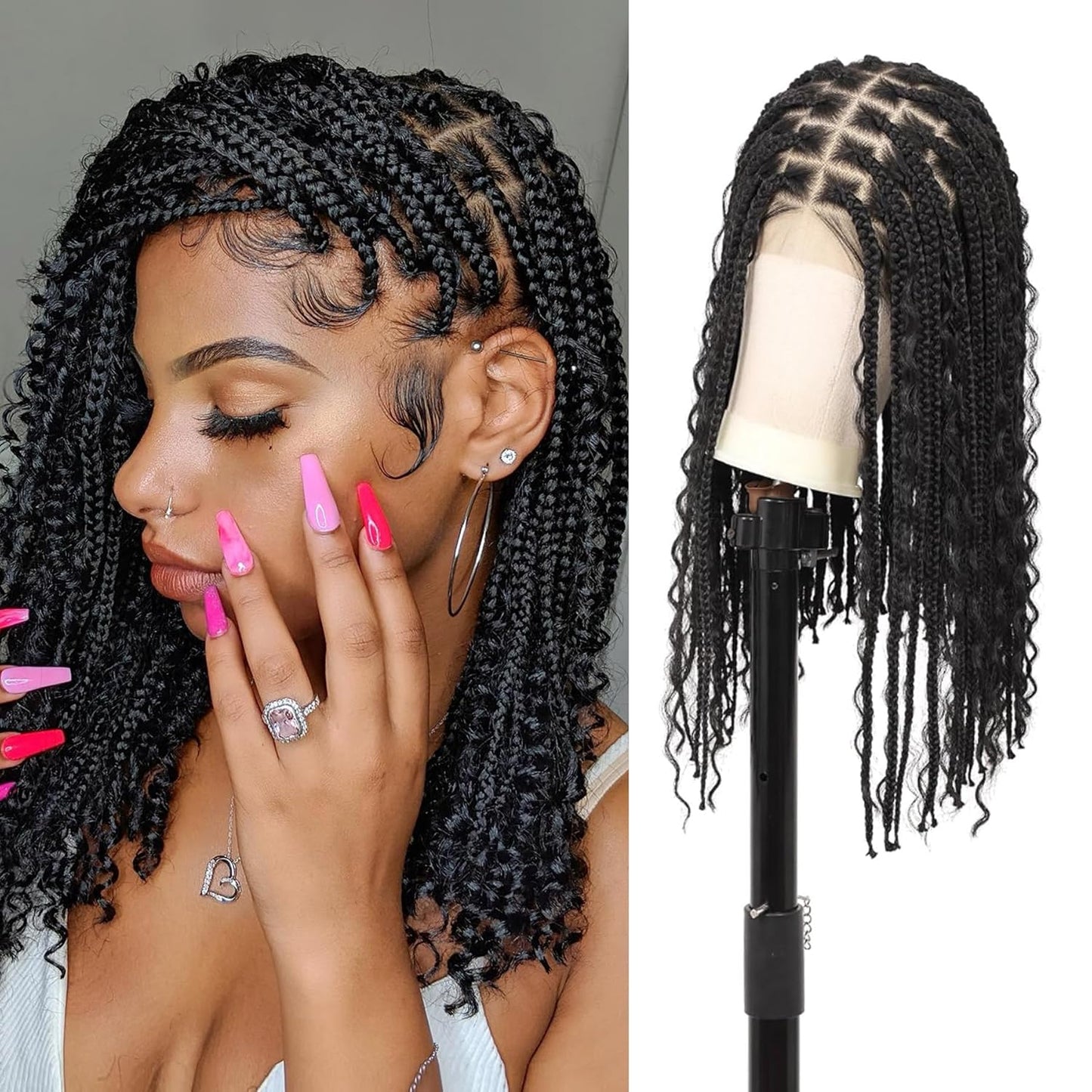 Brinbea 18ft' HD Lace Short Braided Wigs for Women Bob Style