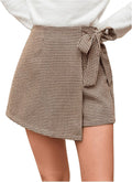 Houndstooth Tie Front Skorts Asymmetrical Hem High Waist Skirt Shorts