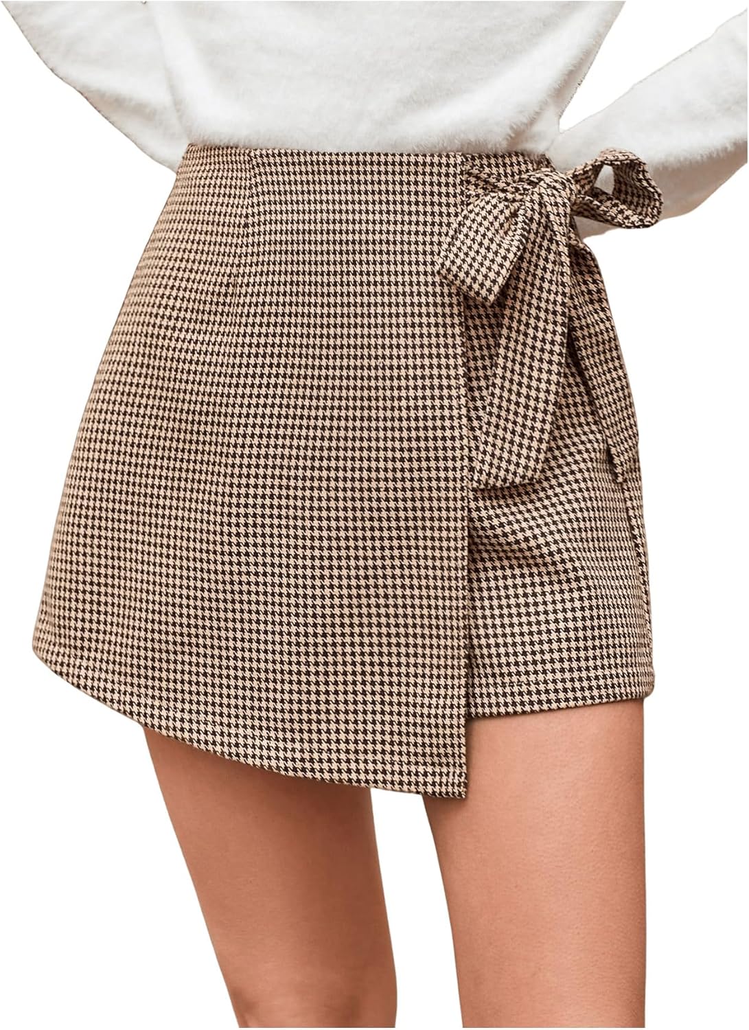 Floerns Women's Houndstooth Print Tie Front Skorts for Style