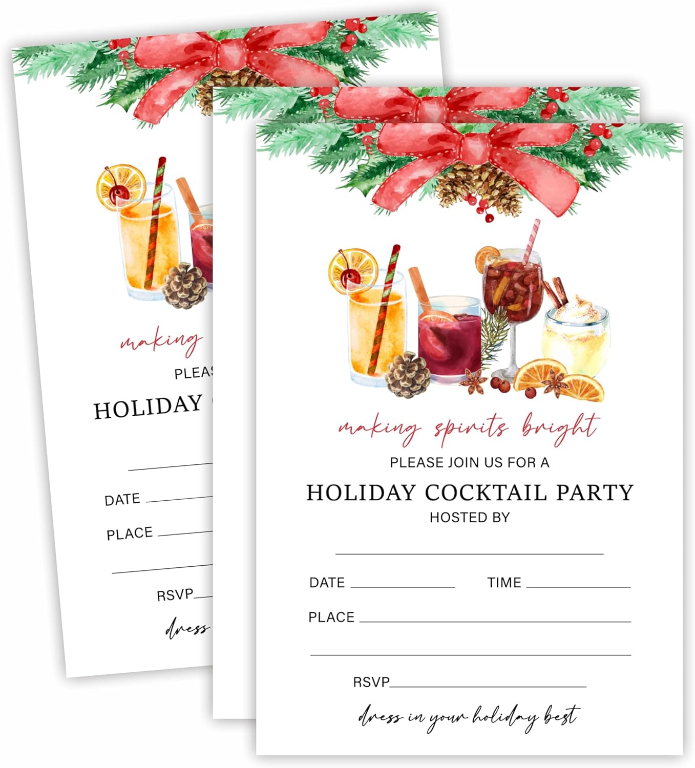 Spirits Bright Holiday Cocktail Invitations - Set of 20