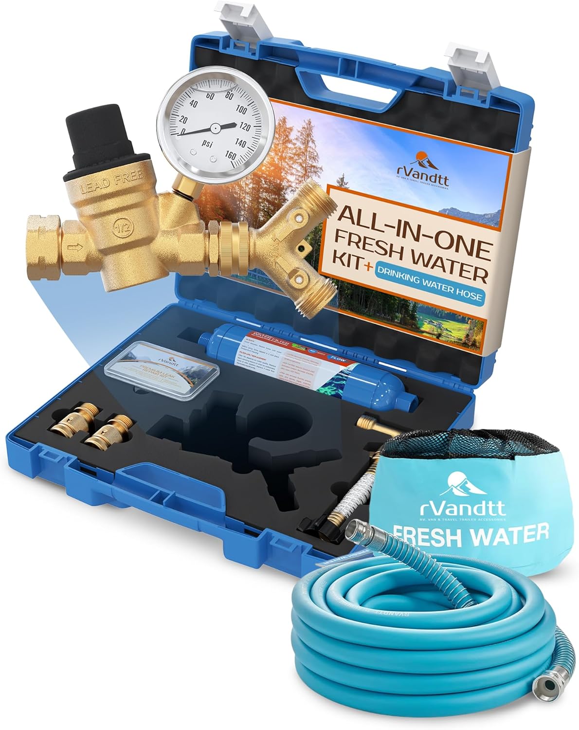 RV Fresh Water Kit with Drinking Hose and Pressure Regulator
