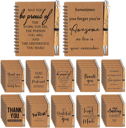 Inspirational Spiral Notebooks and Bamboo Pens for Appreciation Gifts