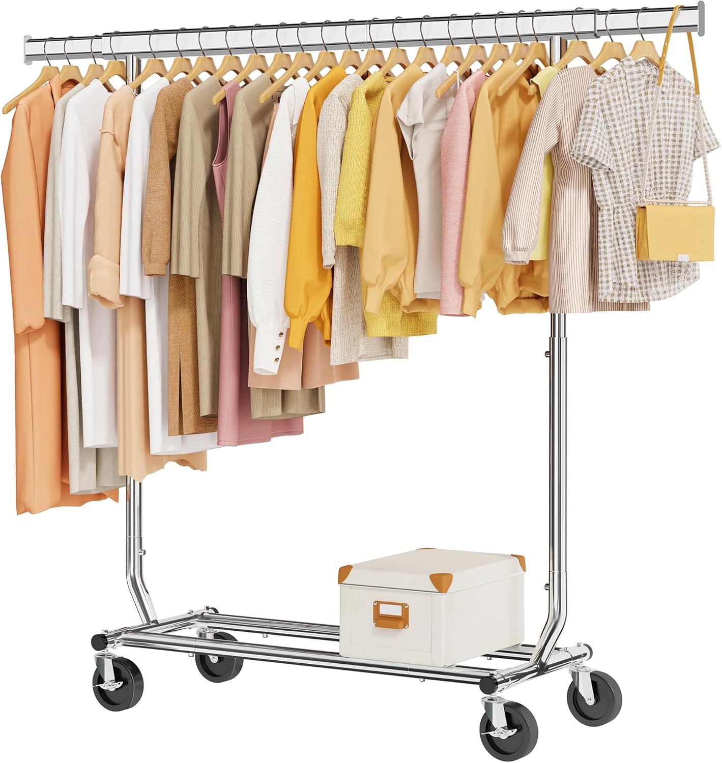 Tajsoon Heavy Duty Clothing Rack with Wheels and Extendable Rod