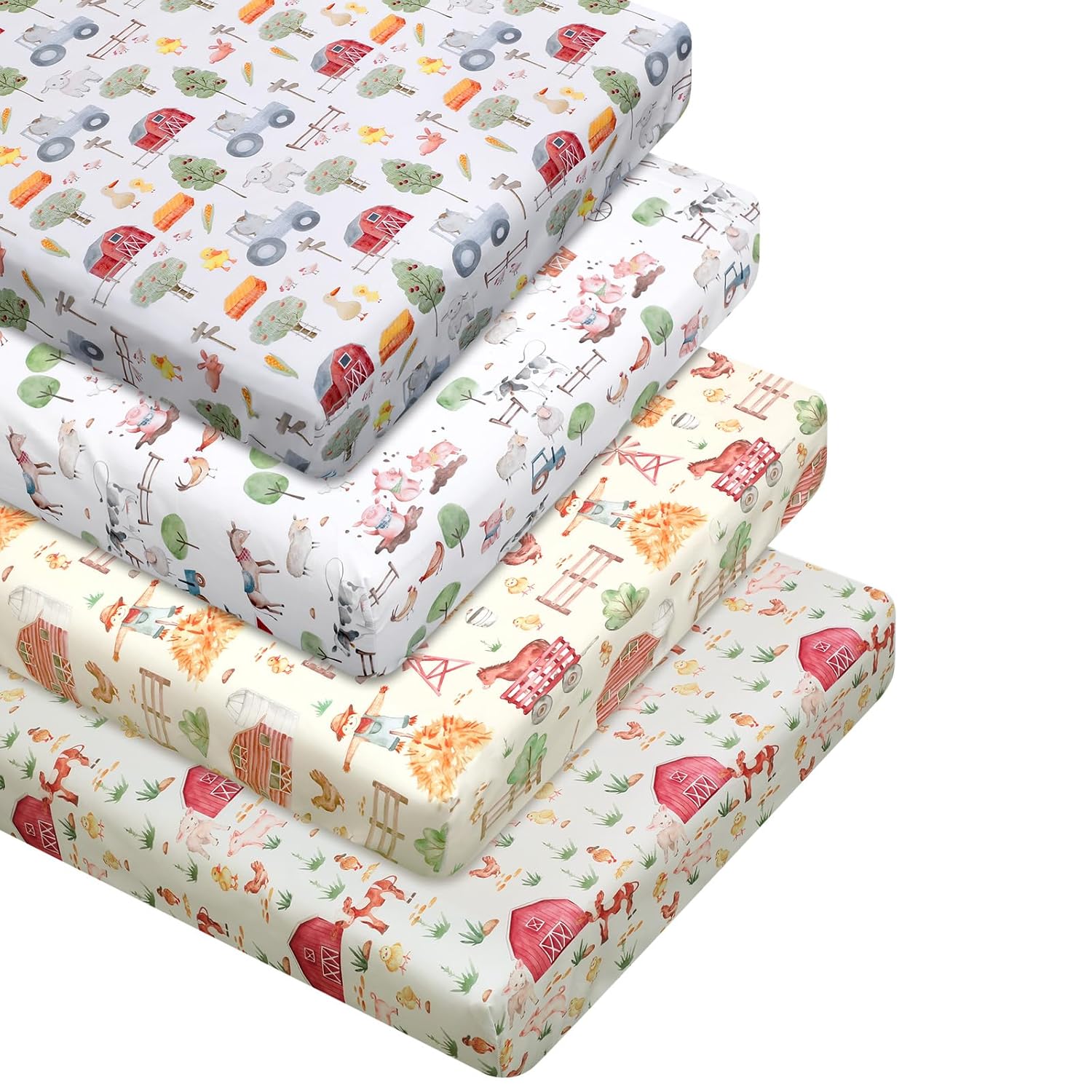 Farm Animals Crib Sheet Set for Newborns - 4 Pcs Bedding