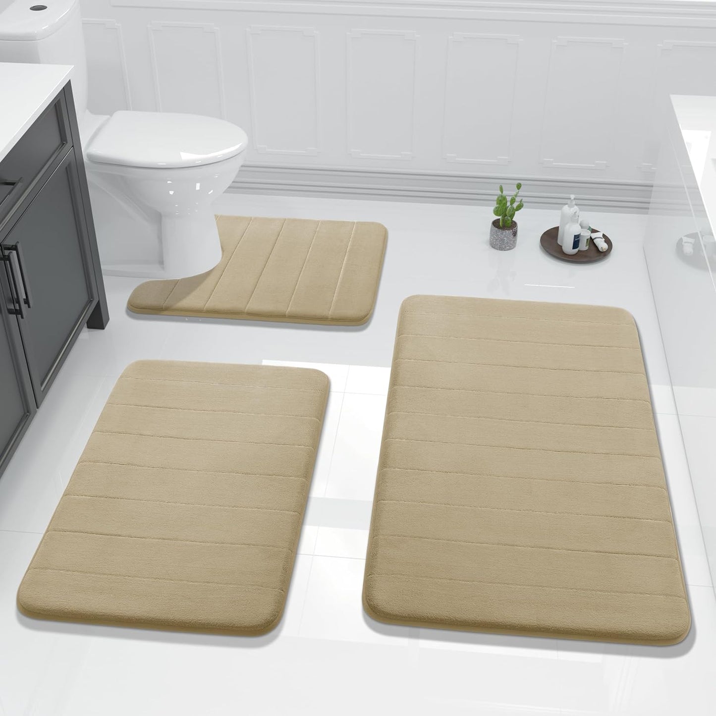 Yimobra 3 Pieces Memory Foam Bath Mat Set - Soft & Absorbent