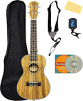 Barcelona Zebra Wood Concert Ukulele Bundle - Complete Starter Pack