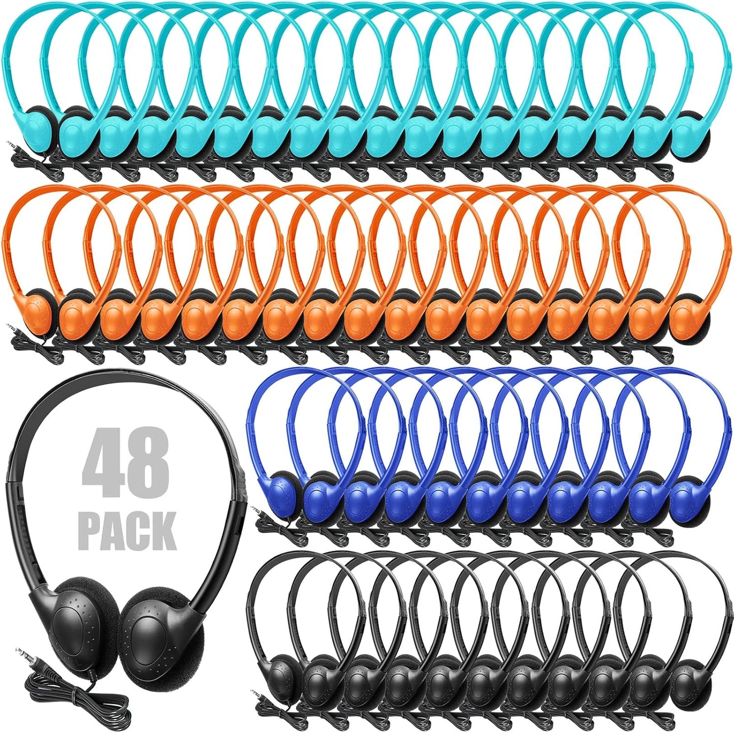 48 Pack Colorful Classroom Headphones for Student Learning