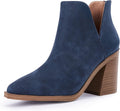 FISACE Womens Pointed Toe Stacked Mid Heel Ankle Boots - Sleek Booties