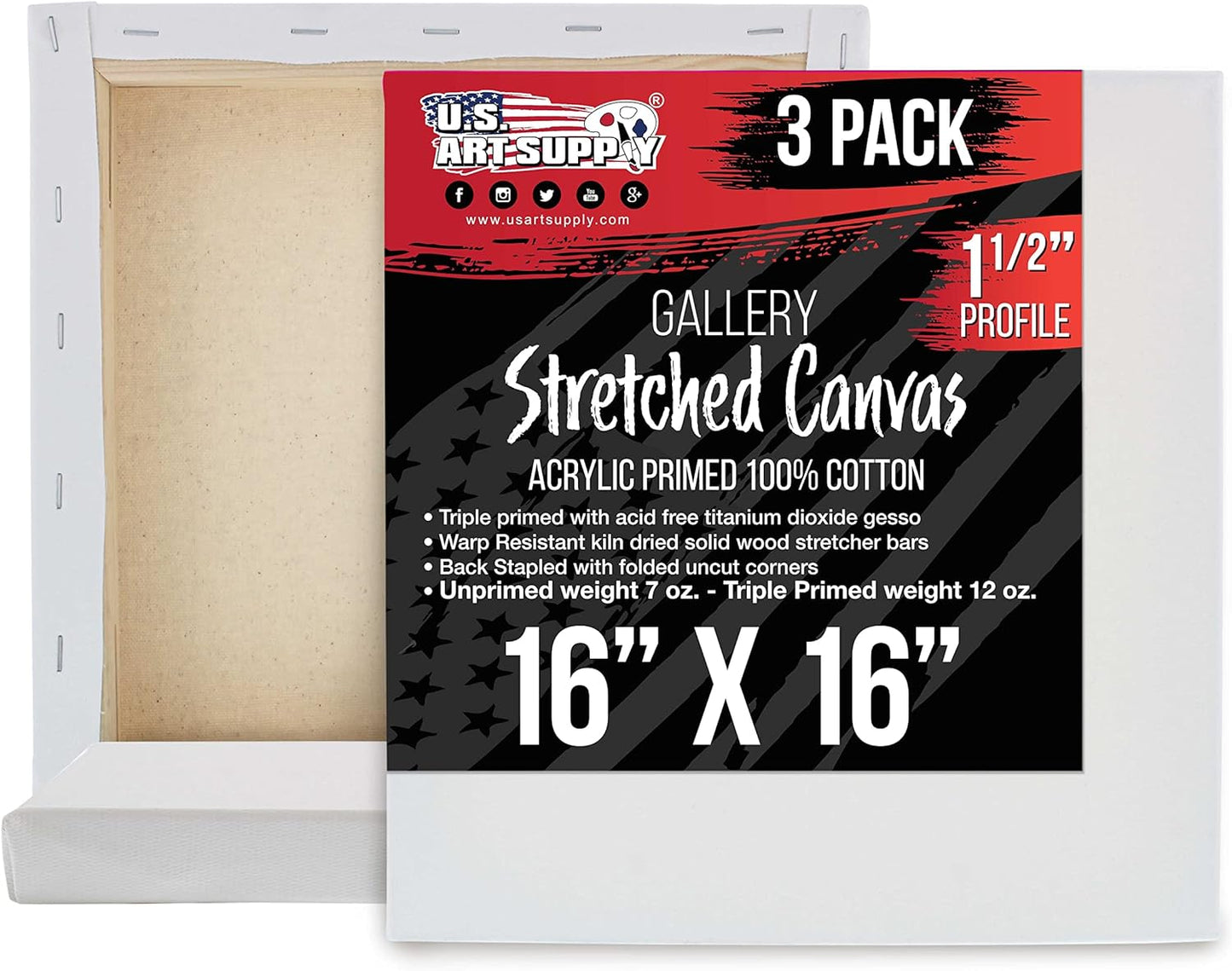 Large Stretched Canvas for Painting 16x16 inch - 3-Pack
