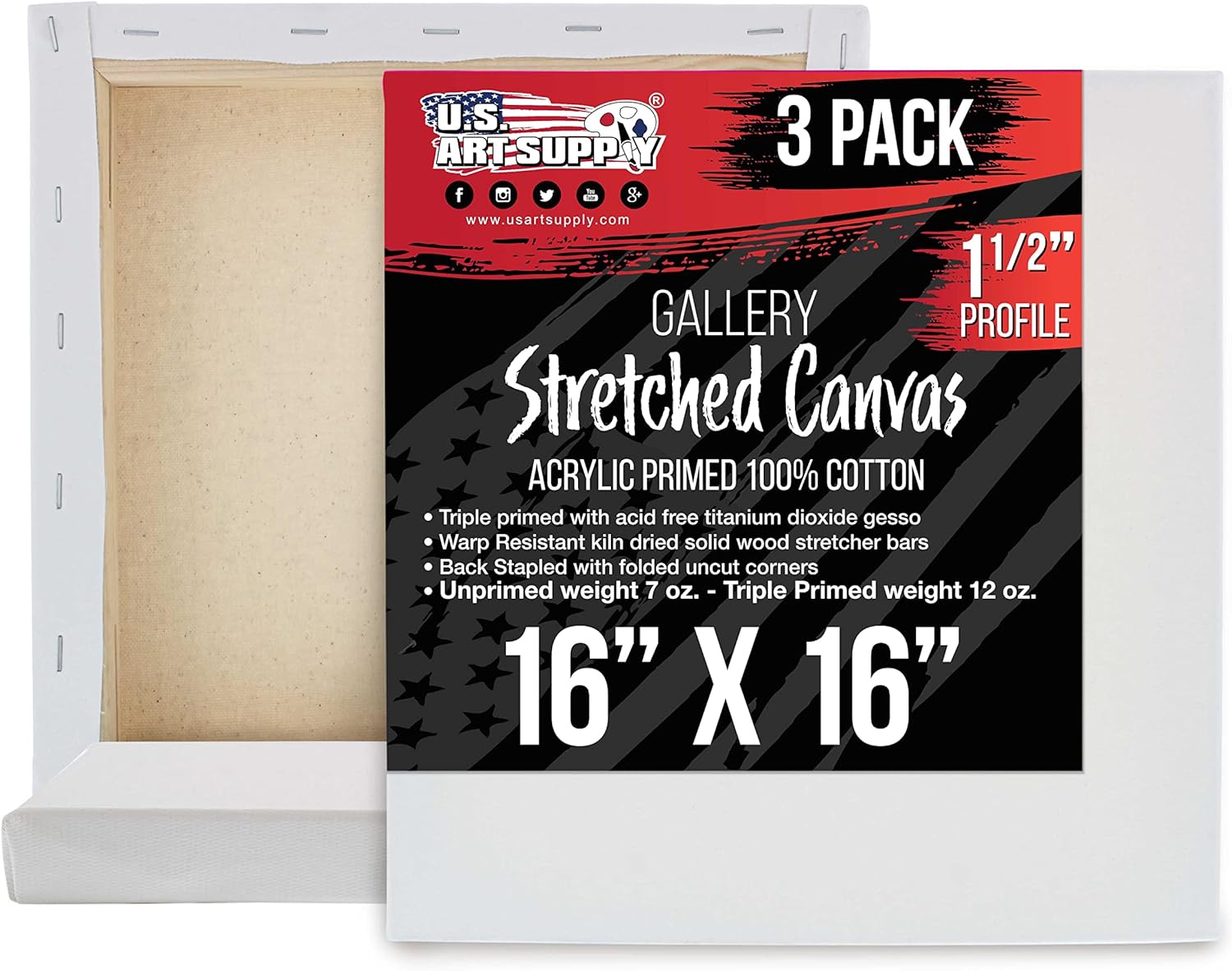 Large Stretched Canvas for Painting 16x16 inch - 3-Pack