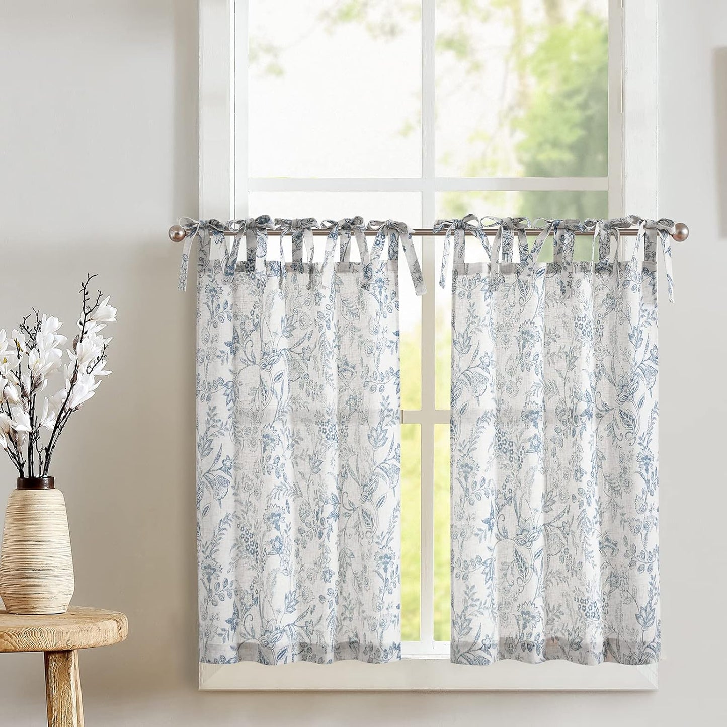 Country Rustic 24 Linen Floral Tier Curtains