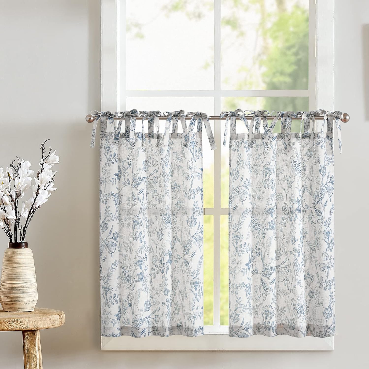 Country Rustic 24 Linen Floral Tier Curtains