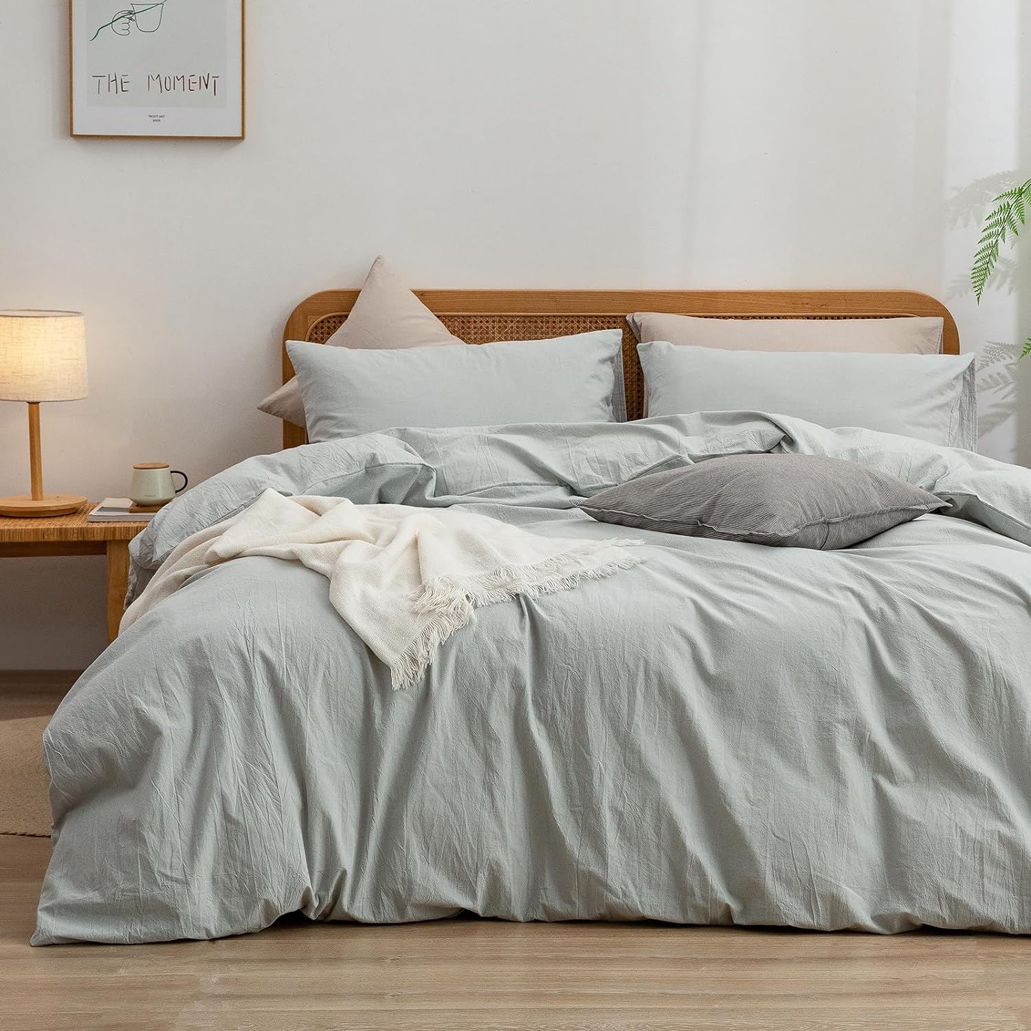 BESTOUCH Duvet Cover Set 100% Washed Cotton Chic Lightweight