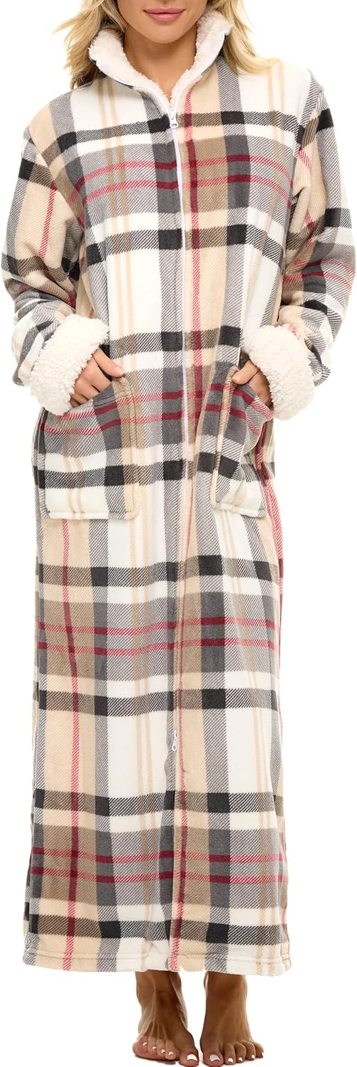 Plush Long Zip Up Robes for Plus Size Women by Alexander Del Rossa