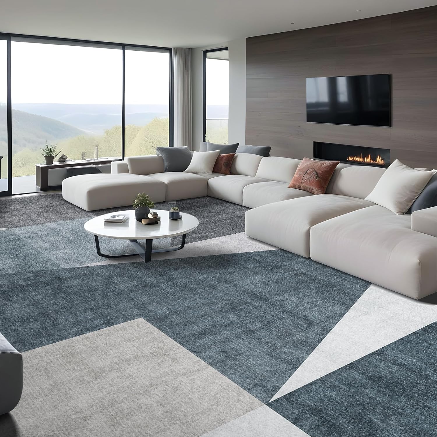 Washable Modern Area Rug: Stylish Geometric Carpet for Living Room