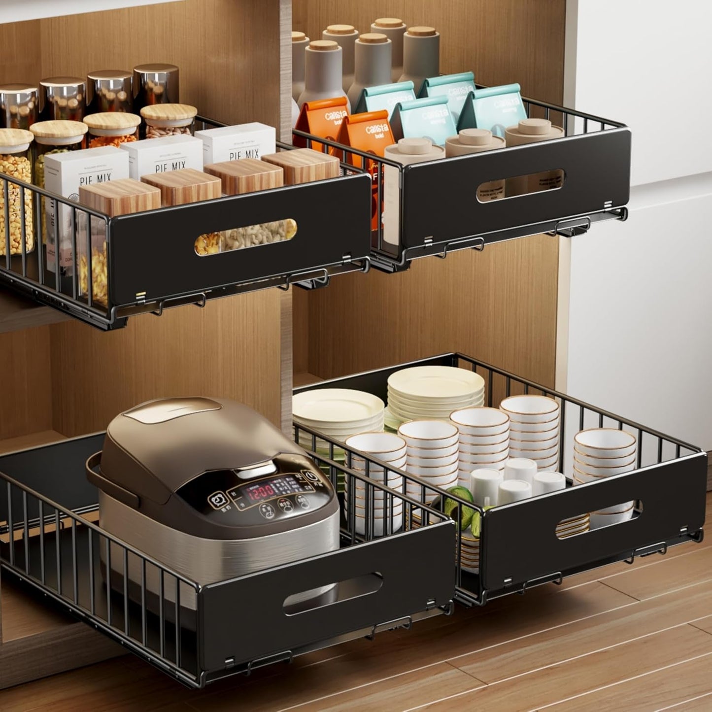 2 Pack Pull Out Cabinet Organizer for Kitchen and Bathroom Use