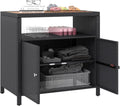Wicker Outdoor Storage Cabinet with Acacia Wood Top - Patio Bar Table