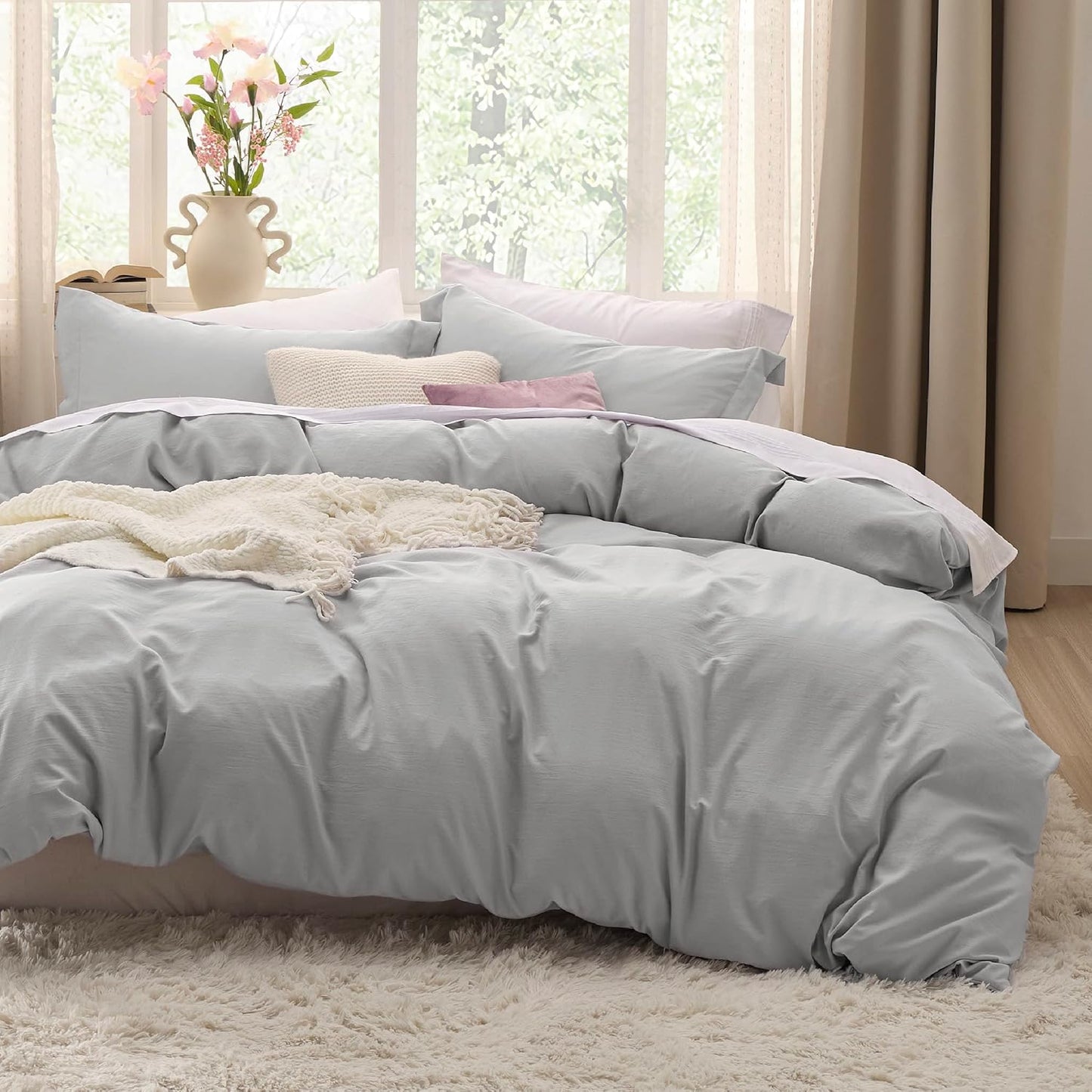 Bedsure Light Grey Oversized King Duvet Cover Set for Comfort
