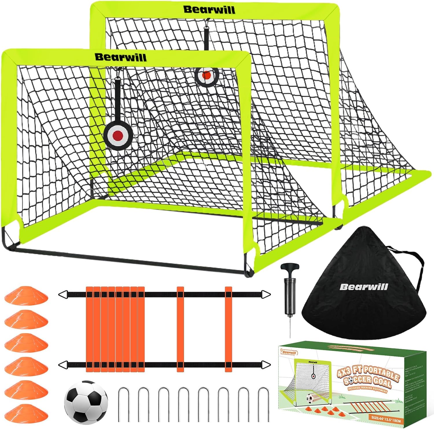 Kids Soccer Goals for Backyard Set of 2 - Portable 4x3ft Net