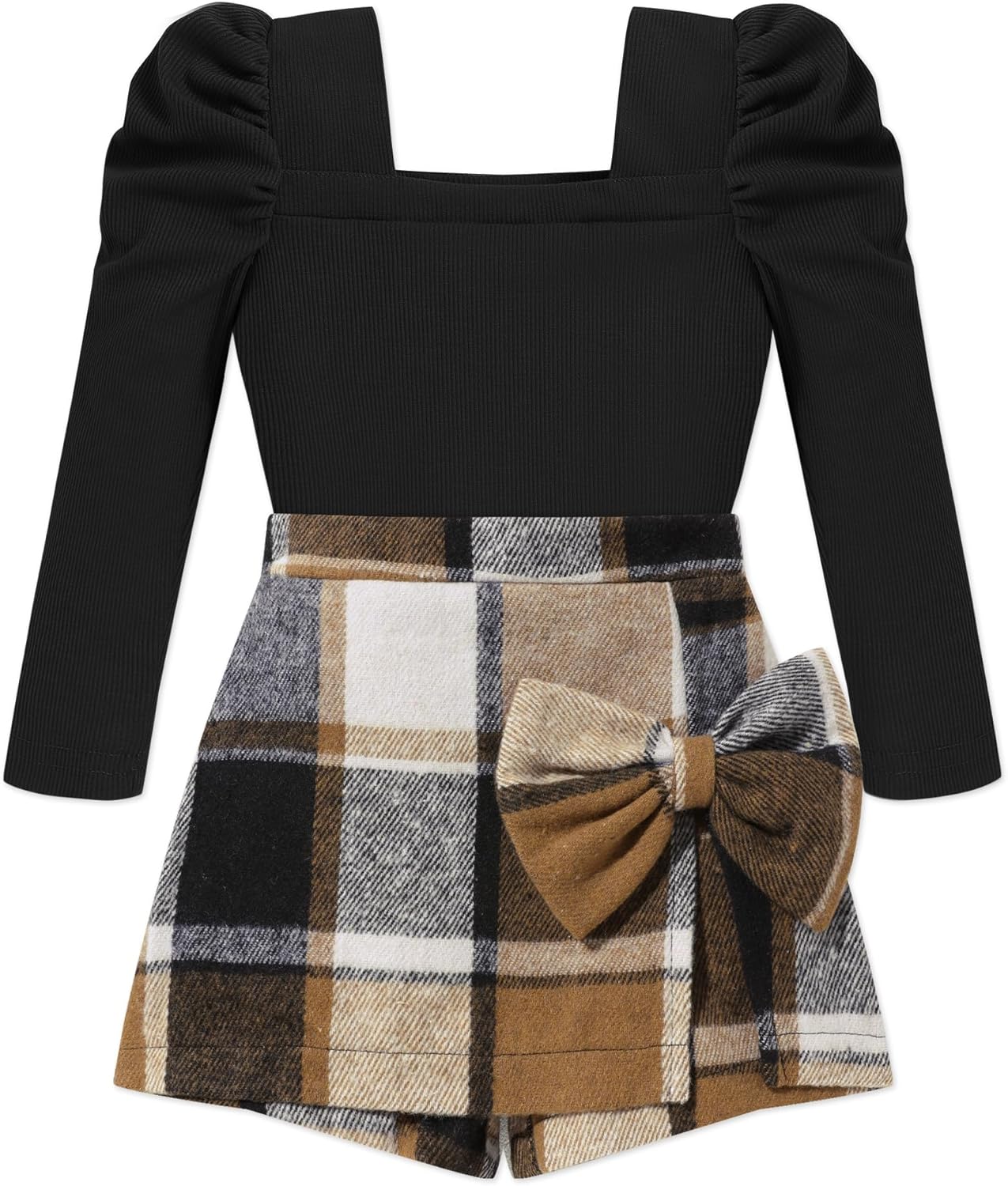 Toddler Girl Clothes Square Neck Puff Sleeve Top and Skort Set