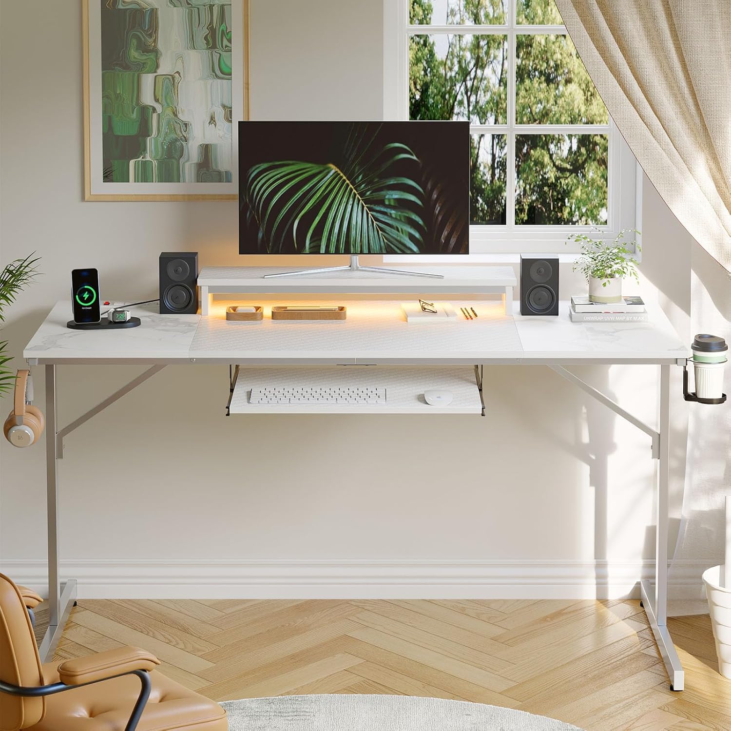 63 Gaming Desk with LED Lights & Power Outlets