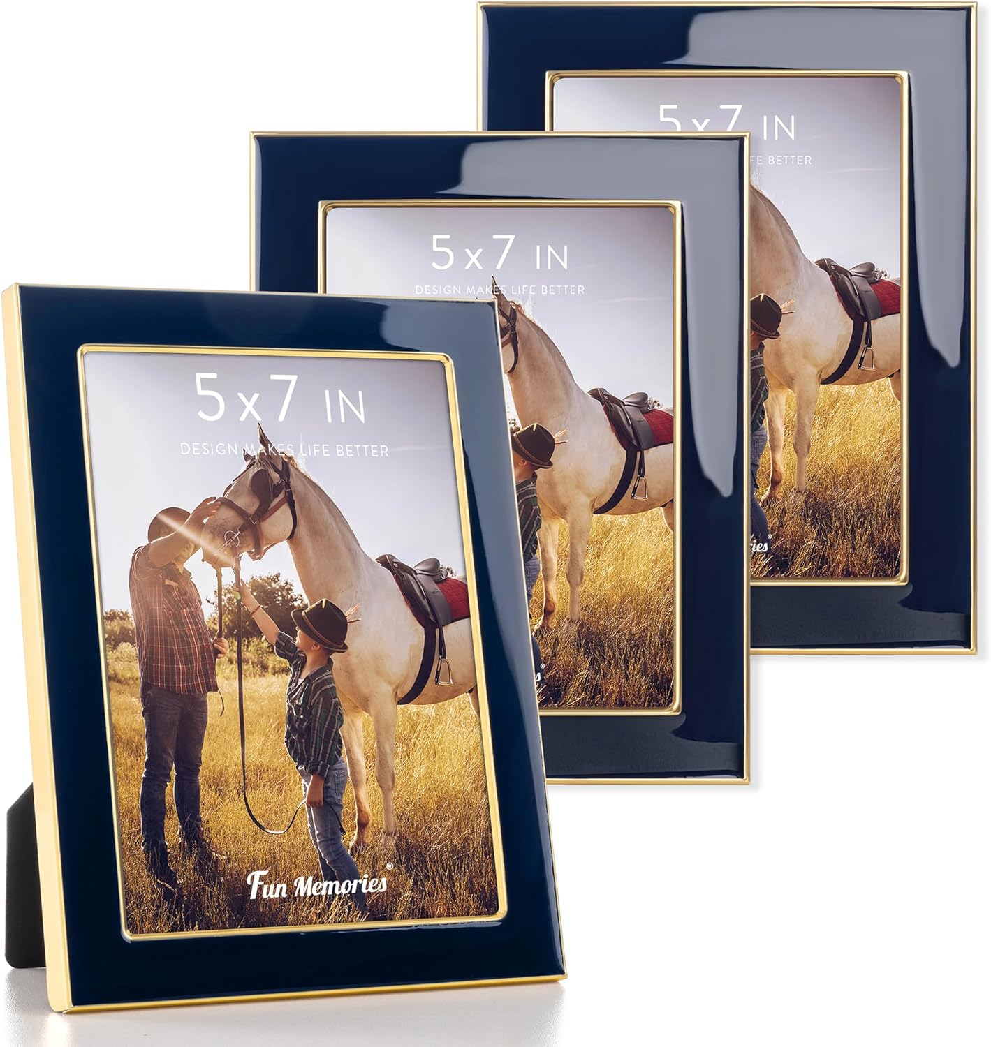 Fun Memories 5x7 Picture Frame Set - Elegant Navy Blue Design