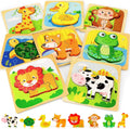 Wooden Puzzles for Toddlers 1-3 - Colorful Animal Shape Set