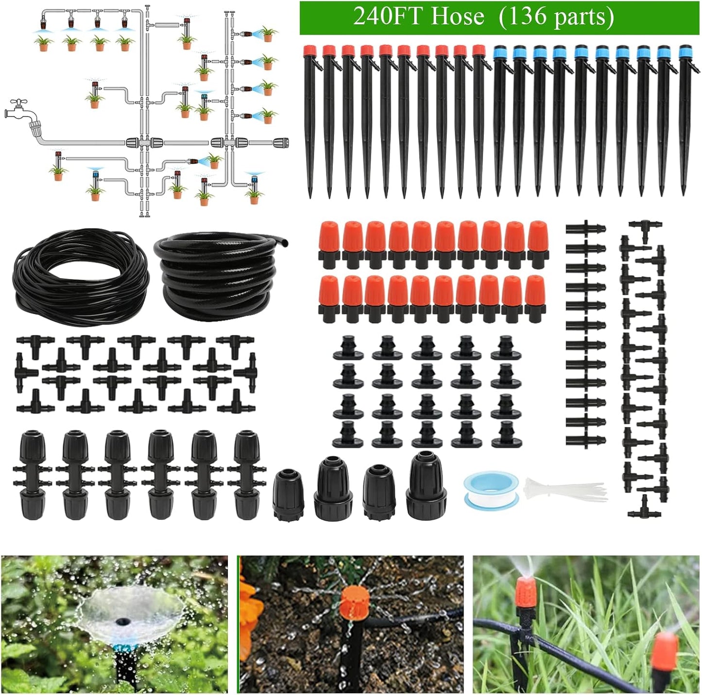 240FT Drip Irrigation System Kit for Efficient Garden Watering