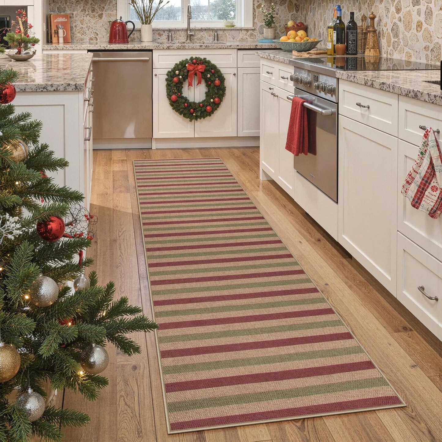 Lahome Christmas Striped Easy Jute Runner Rug for Entryways