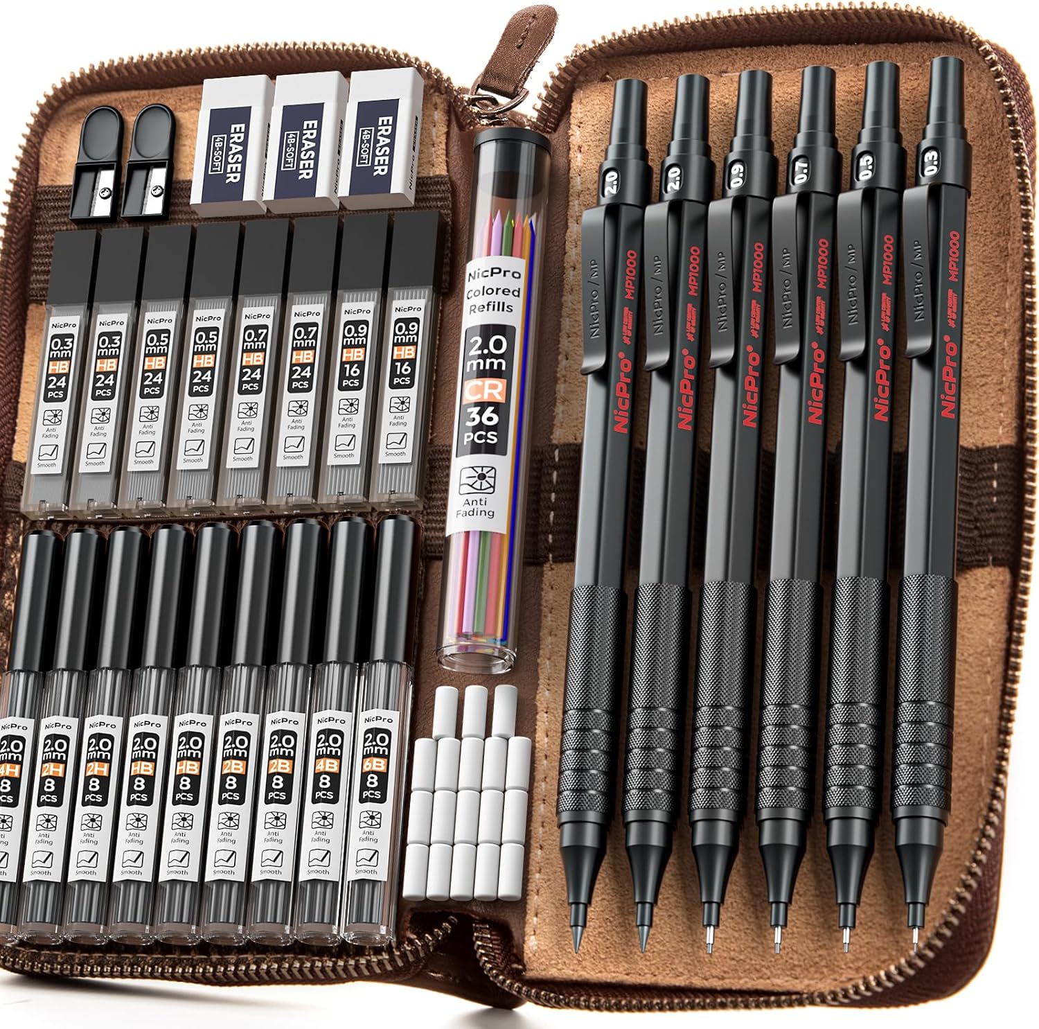 Nicpro 33PCS Black Metal Mechanical Pencil Set for Artists