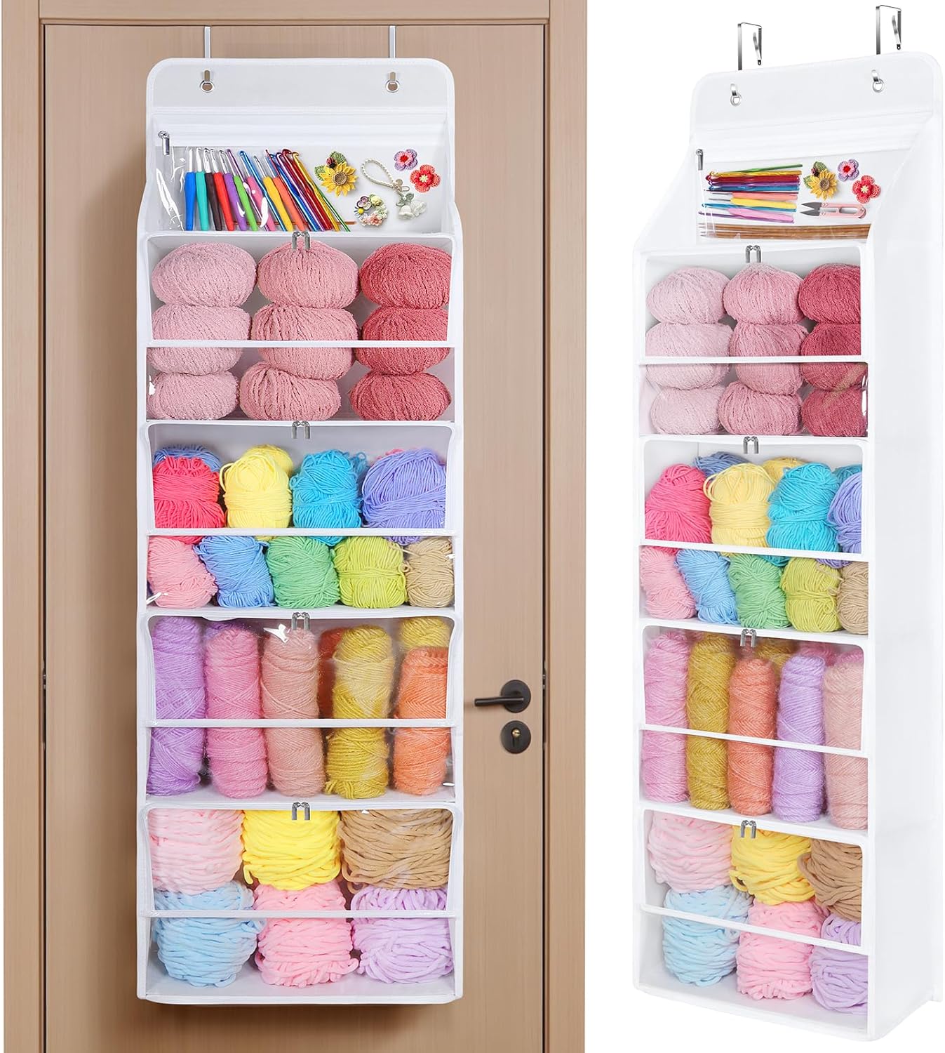 Univivi Hanging Yarn Storage Organizer with 5 Zipper Compartments