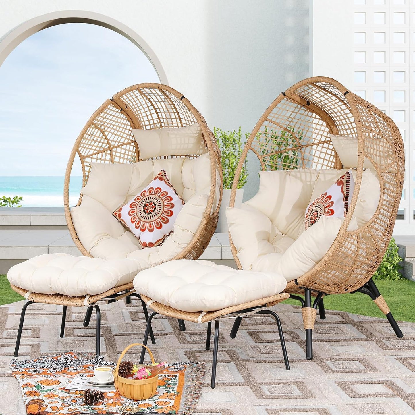 NICESOUL 2 Person Wicker Egg Chair with Ottoman for Comfort