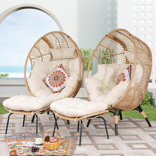NICESOUL 2 Person Wicker Egg Chair with Ottoman for Comfort