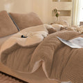 King Size 3D Jacquard Comforter Set - Beige Ultra-Soft Sherpa