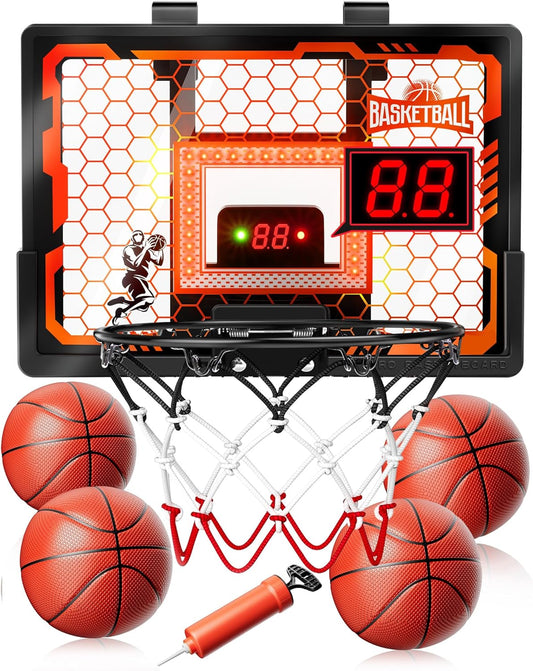 Indoor Basketball Hoop Toy for Kids with Scoreboard & Music Lights