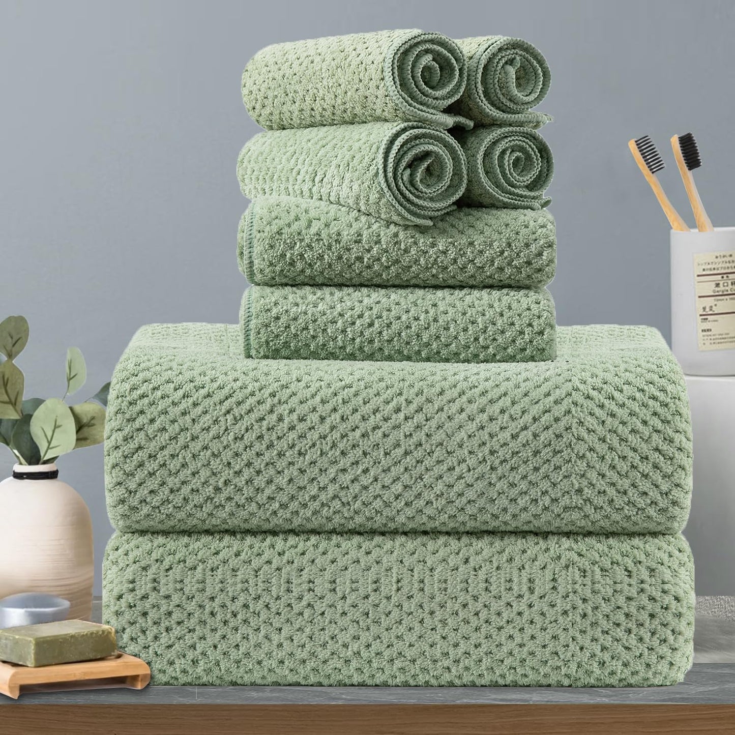 8-Piece Green Bath Towels Set for Luxurious Bathroom Experience