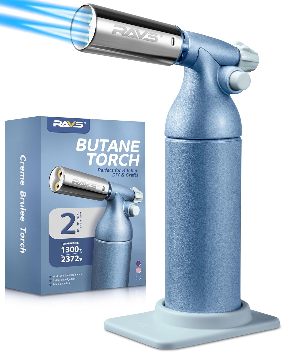 RAVS Dual Flame Butane Torch Lighter for Cooking and BBQ