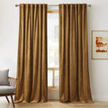 Gold Brown Velvet Curtains Light Blocking Panels - Vintage Luxury