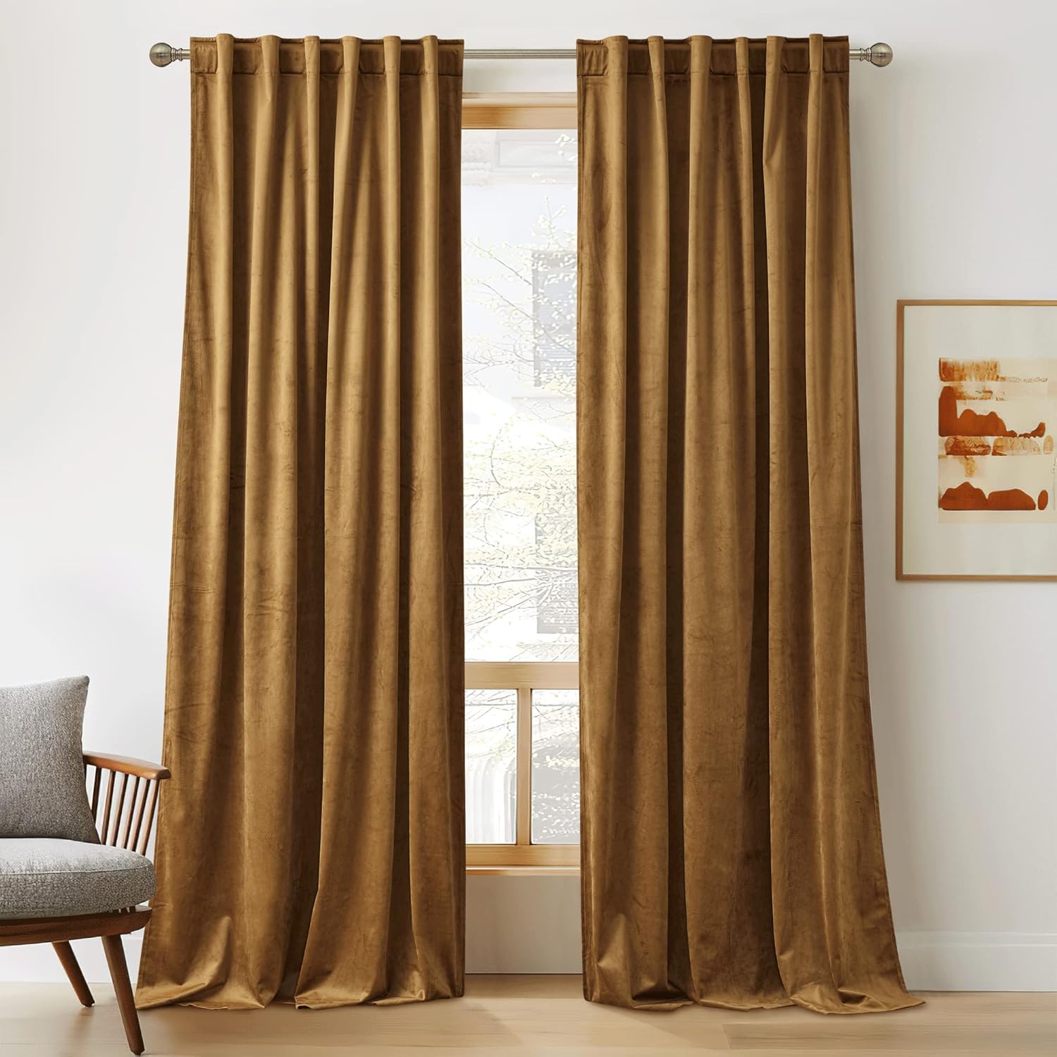RYB HOME Velvet Curtains 96 inches for Room Darkening Privacy