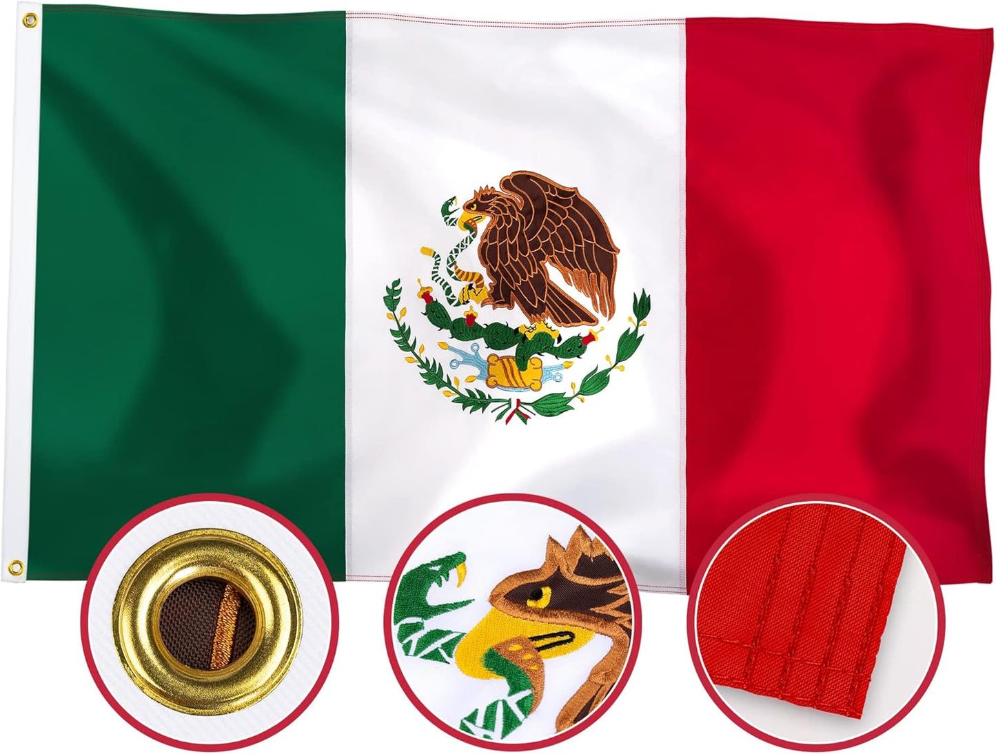 Premium 5x8 Mexico Flag with Embroidered Eagle for Outdoor Use