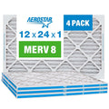 Aerostar 12x24x1 MERV 8 Pleated Air Filters 4 Pack - Cleaner Indoor
